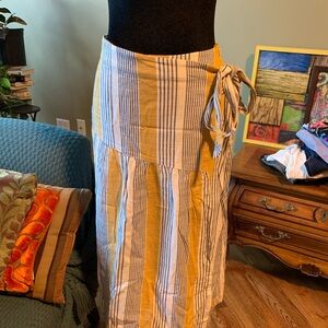 Anthropologie Mustard and White Striped Midi Skirt